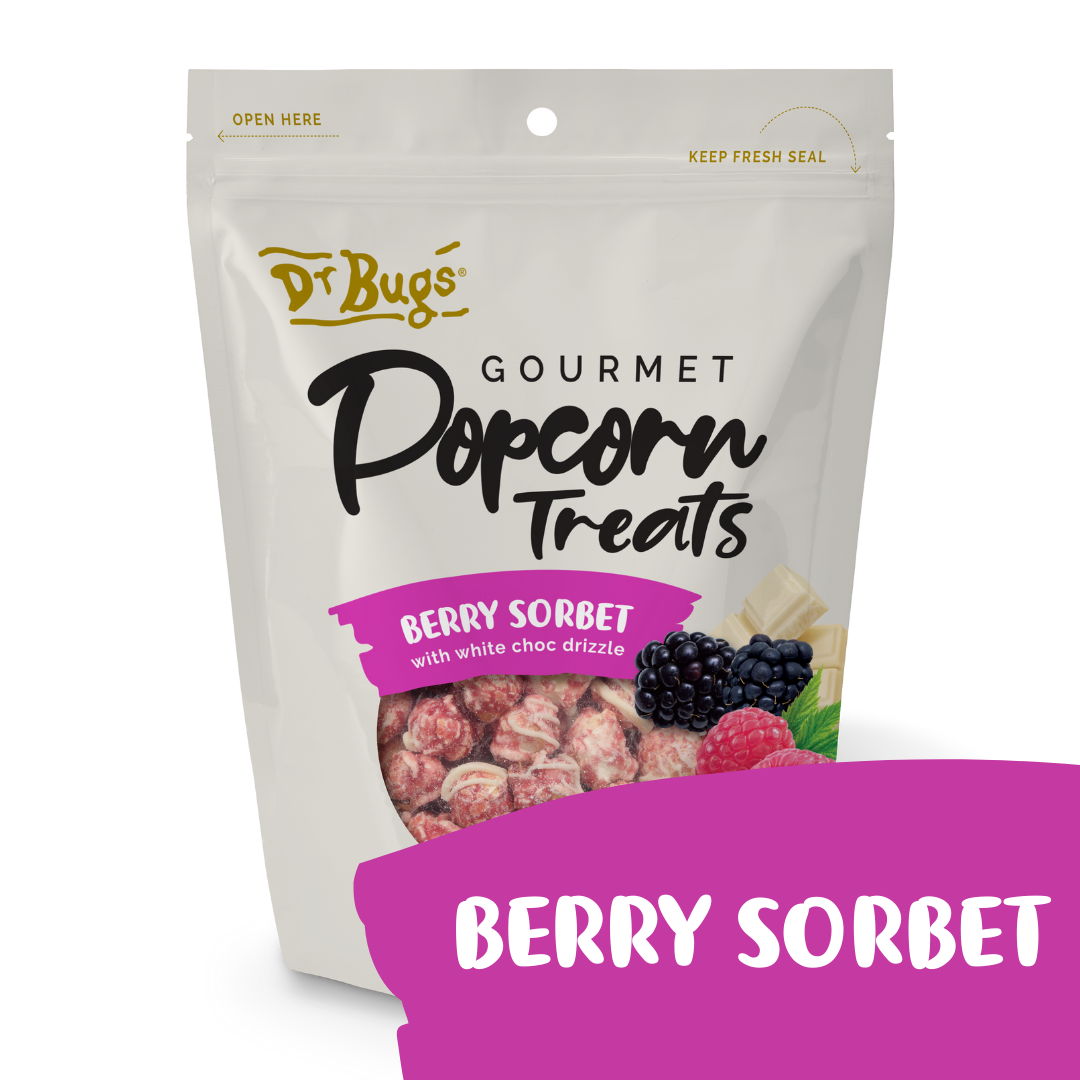 Dr Bugs Berry Sorbet Gourmet Popcorn Treats 120g
