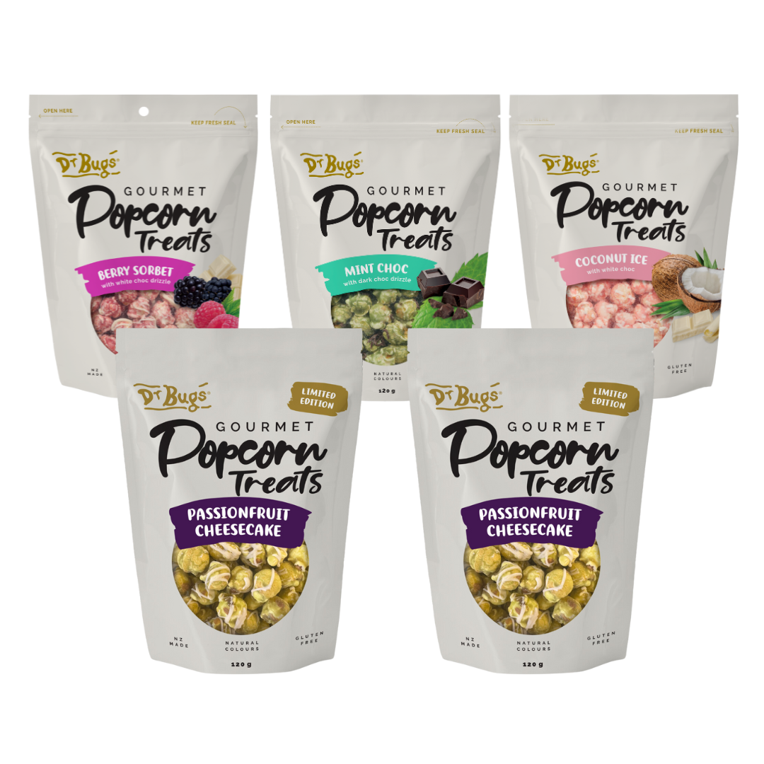 Dr Bugs Passionfruit Cheesecake Popcorn Treats Bumper Box (Limited Edition)