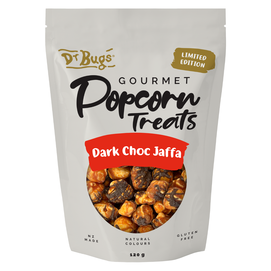 Dr Bugs Dark Choc Jaffa Popcorn 120g (Limited Edition)