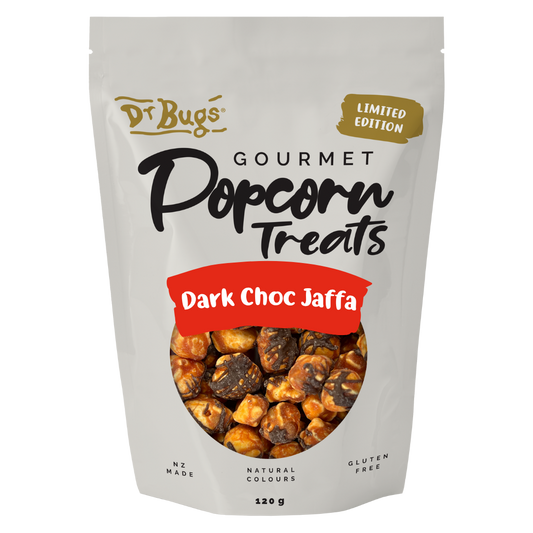 Dr Bugs Dark Choc Jaffa Popcorn 120g (Limited Edition)