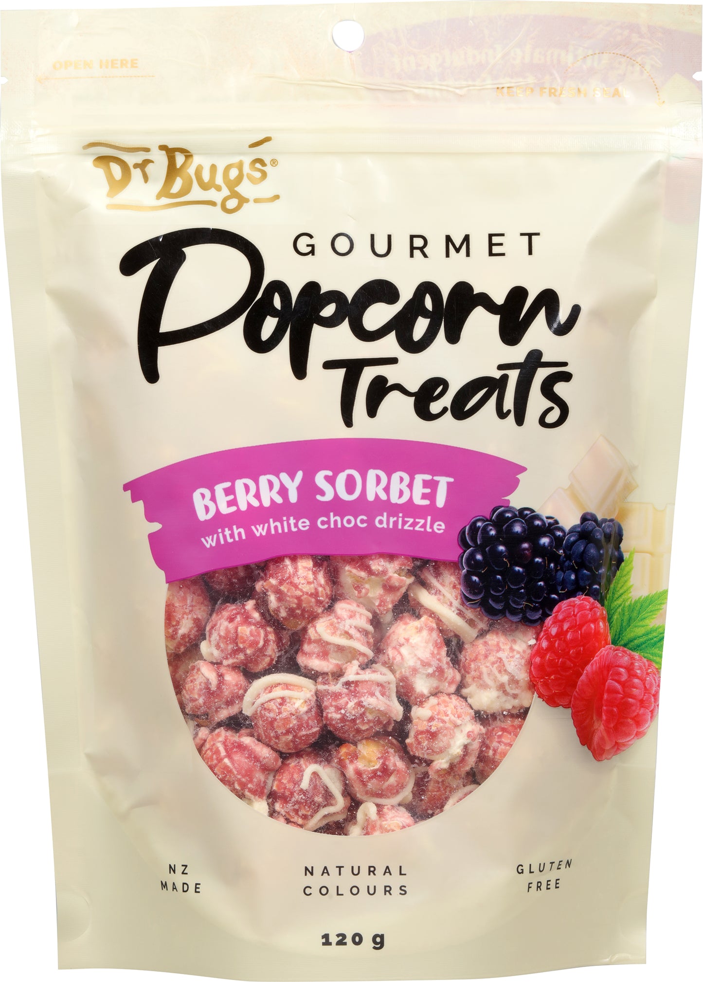 Dr Bugs Berry Sorbet Gourmet Popcorn Treats 120g